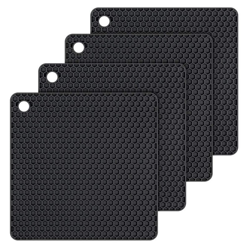 CAKETIME Silicone Trivet Mats Hot Mat - Hot Pads Robust Non Slip Coasters Heat Resistant Mats (Black) - Image 1